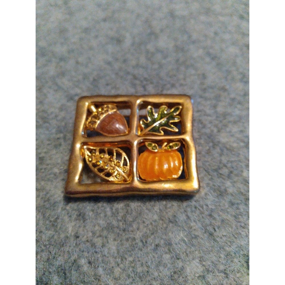 Fall Brooch Pin Acorn Leaf Pumpkin Gold Tone Autumn‎ Harvest Thanksgiving